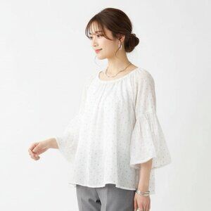 Boden White & Gold Polka Dot Print Half Sleeve Peasant Boho Blouse Top 14